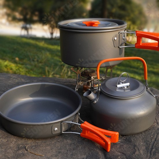 9PCS Aluminum Alloy Camping Pot Cookware Pans Kettle Set Portable Outdoor Camping Cookware