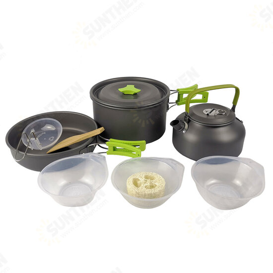 9PCS Aluminum Alloy Camping Pot Cookware Pans Kettle Set Portable Outdoor Camping Cookware