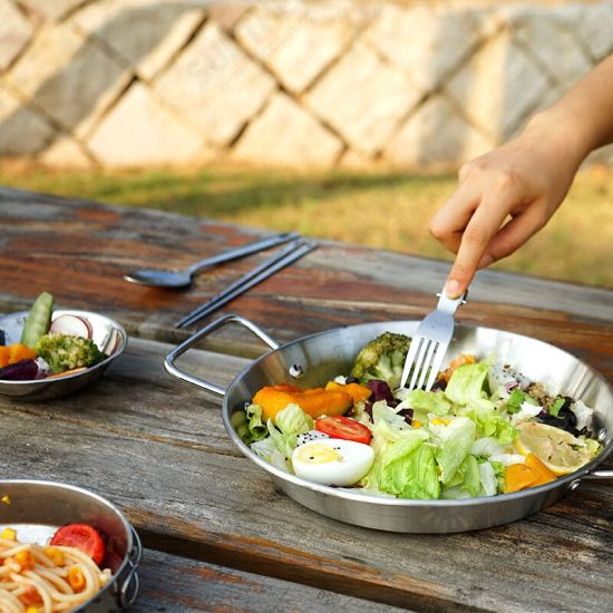 24cm Stainless Steel Seafood Plate Double Ear Non-Stick Frying Pot Outdoor Camping Kitchen Cooking Tool