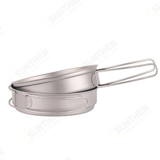 350ml 1-2 People Titanium Frying Pot Pan Outdoor Portable Cookware Camping Picnic