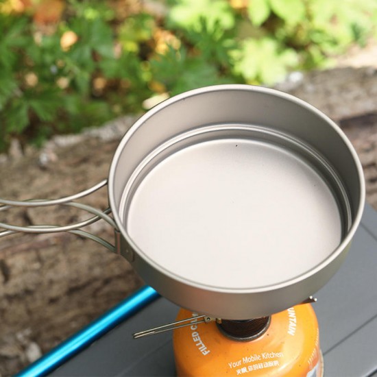 350ml 1-2 People Titanium Frying Pot Pan Outdoor Portable Cookware Camping Picnic