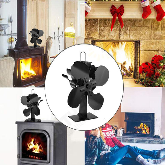 4 Blade Fireplace Fan Self-Powered Wood Stove Fan Burner Stove Fan for Home Travel