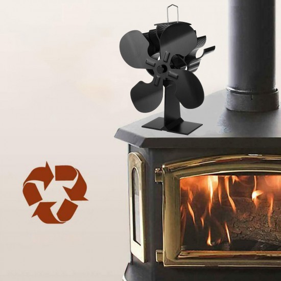 4 Blade Fireplace Fan Self-Powered Wood Stove Fan Burner Stove Fan for Home Travel