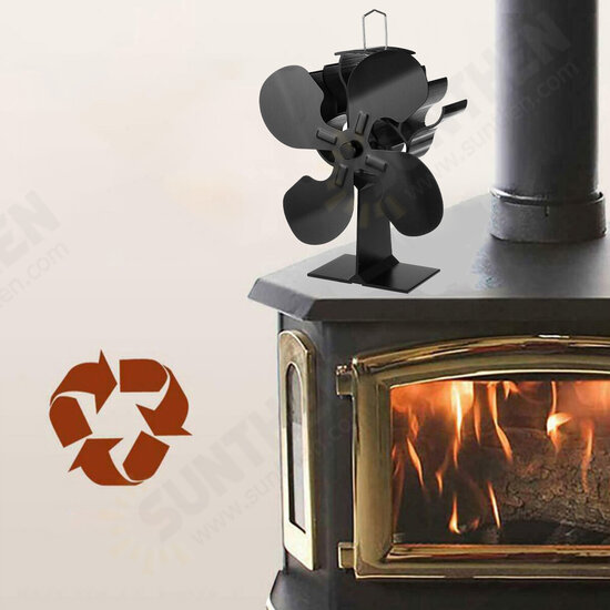 4 Blade Fireplace Fan Self-Powered Wood Stove Fan Burner Stove Fan for Home Travel