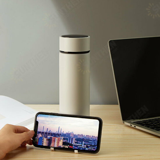 450ml Insulated Cup Smart LCD Temperature Display Vacuum Thermos Food Grade Stainless Steel Water Bottle With Phone Holder