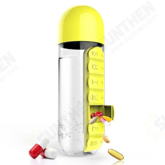 600ml Water Bottle 7 Days Week Pill Capsule Case Organizer Leak-Proof Drinking Cup 600ml Water Bottle 7 Days Week Pill Capsule Case Organizer Leak-Proof Drinking Cup
