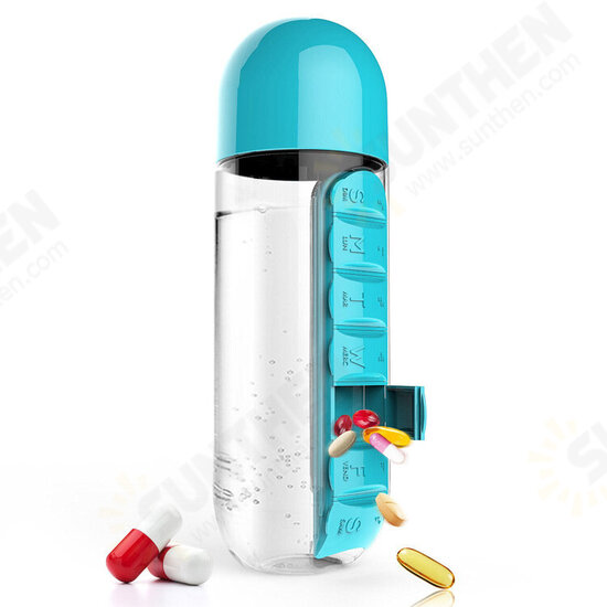 600ml Water Bottle 7 Days Week Pill Capsule Case Organizer Leak-Proof Drinking Cup 600ml Water Bottle 7 Days Week Pill Capsule Case Organizer Leak-Proof Drinking Cup