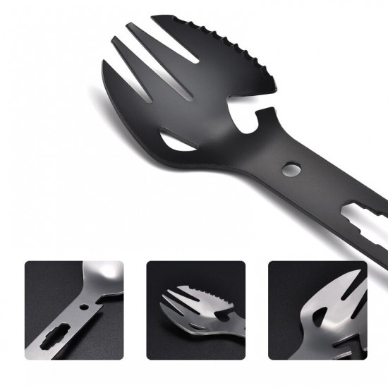 8 in 1 Multifunction Fork Spoon Outdoor Camping Portable Tableware Survival Tool With Opener+Harpoon+Wrench