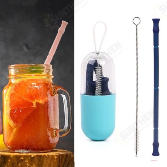 XG2 Collapsible Reusable Drinking Silicone Straw Premium Food-Grade Folding Drinking Straws Outdoor Tableware With Cleaning Brush