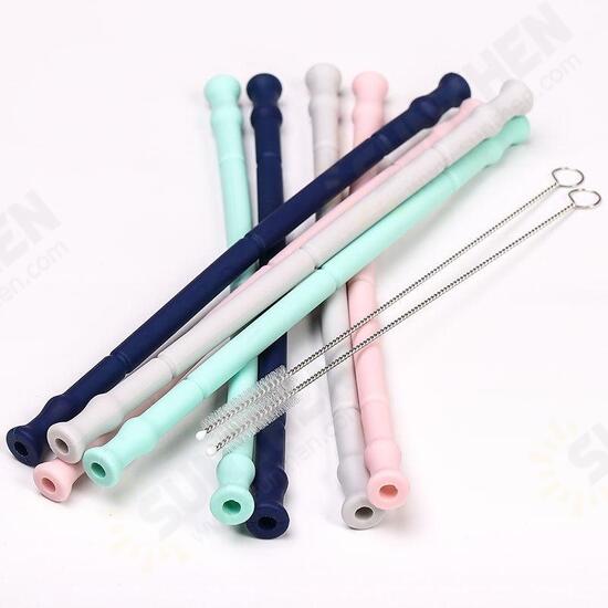 XG2 Collapsible Reusable Drinking Silicone Straw Premium Food-Grade Folding Drinking Straws Outdoor Tableware With Cleaning Brush