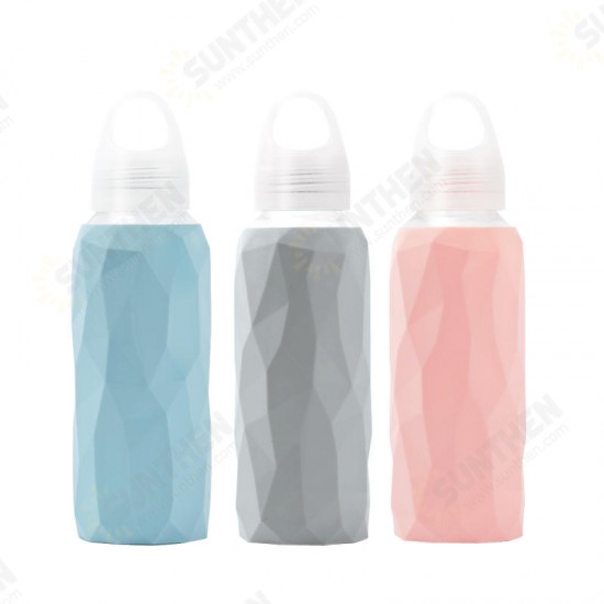 300ml Glass Water Bottle Sports Travel Drinking Cup With Silicone Cover