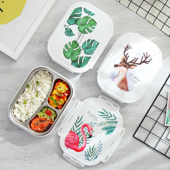 Outdoor Picnic Bento Box Stainless Steel Thermal Food Container Lunch Box 3/4 Grid Japanese Color Pattern