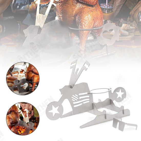 Portable Chicken Roaster Rack Barbecue Grill Oven Chicken Duck Holder Motorcycle Shape BBQ Stainless Steel Rack Tool Portable Chicken Roaster Rack Barbecue Grill Oven Chicken Duck Holder Motorcycle Shape BBQ Stainless Steel Rack Tool