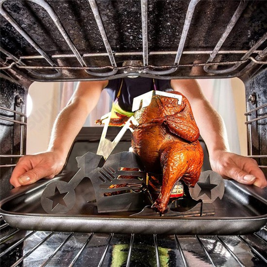 Portable Chicken Roaster Rack Barbecue Grill Oven Chicken Duck Holder Motorcycle Shape BBQ Stainless Steel Rack Tool Portable Chicken Roaster Rack Barbecue Grill Oven Chicken Duck Holder Motorcycle Shape BBQ Stainless Steel Rack Tool