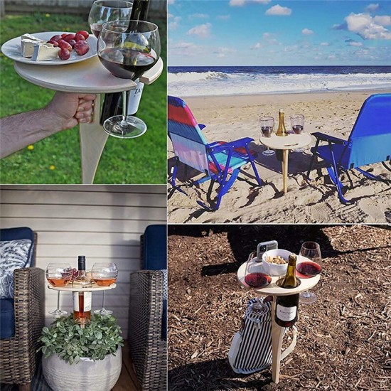 Wooden Outdoor Wine Table Portable Folding Camping Picnic Table With Glass Rack Wine Rack Table Travel Foldable Fruit Table