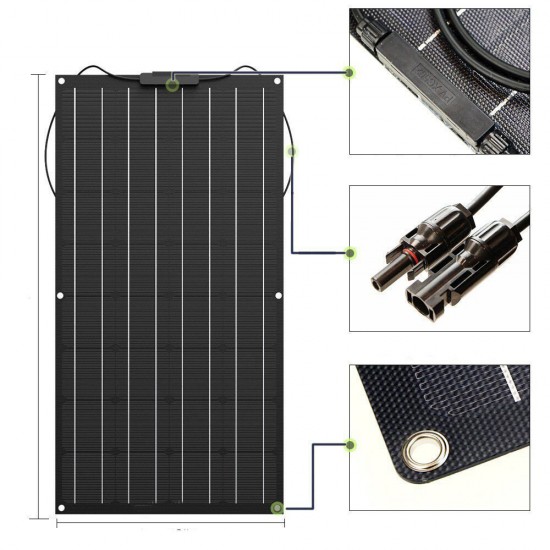 100W 32V TPT Solar Panel High Efficiency Solar Charger DIY Connector Battery Charger for Outdoor Camping Travel