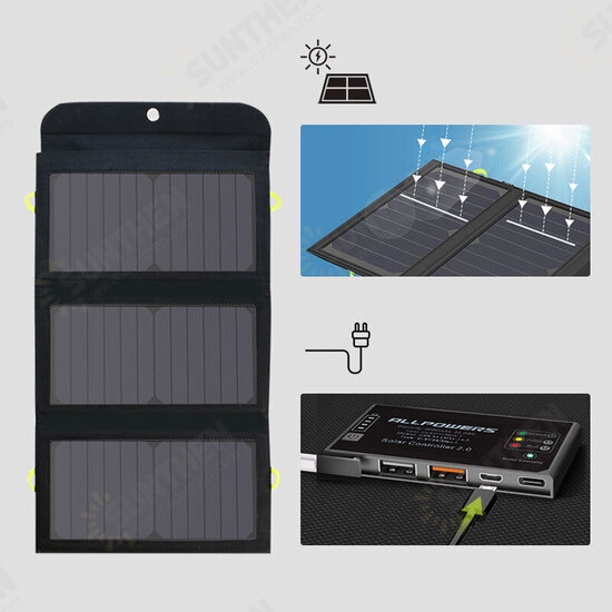 5V 15W Solar Charger with 10000mAh Battery 3 USB Ports PD 18W Fast Charge Solar Panel Power Bank For Outdoor Camping