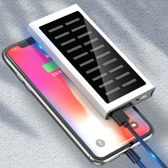 20000mAh Mini Ultra-thin Solar Power Bank 2.1A Fast Charging LED Emergency Lighting Large Capacity Charger Electricity Treasure Outdoor Camping Travel Emergency Power