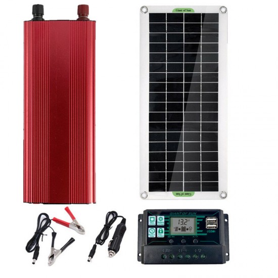 18V 30W Solar Panel 12V 220V Solar Power System Battery Charger 2000W Inverter USB Kit Complete Controller for Emergency Power Equipment