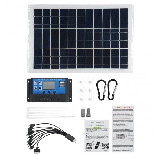 Portable Solar Panel Kit 10A/30A/60A/100A USB Battery Charger for Outdoor Camping Travel Caravan Van Boat