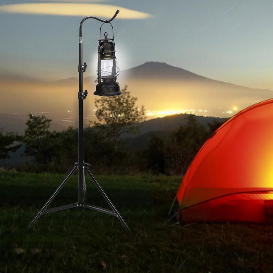 2.1m Foldable Lamp Holder Camping Outdoor Portable Tent Table Hanger Hook Light Fix Stand Camping Light Pole Tripod Phone Camera Ring Light Lamp Adjustable Arm Stand