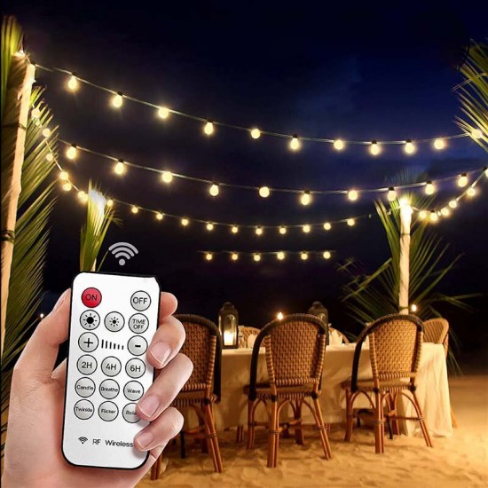 49FT Outdoor String Lights Shatterproof Remote Patio Lights With 15 Warm Yellow LED Bulbs Outdoor Waterproof Outdoor LED Lights