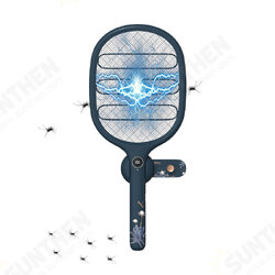 2-in-1 Electric Fly Mosquito Swatter 1800mAh USB/Magnetic Rechargeable 3-Layer Safety Mesh Bug Zapper Racket LED Night Light Camping Travel