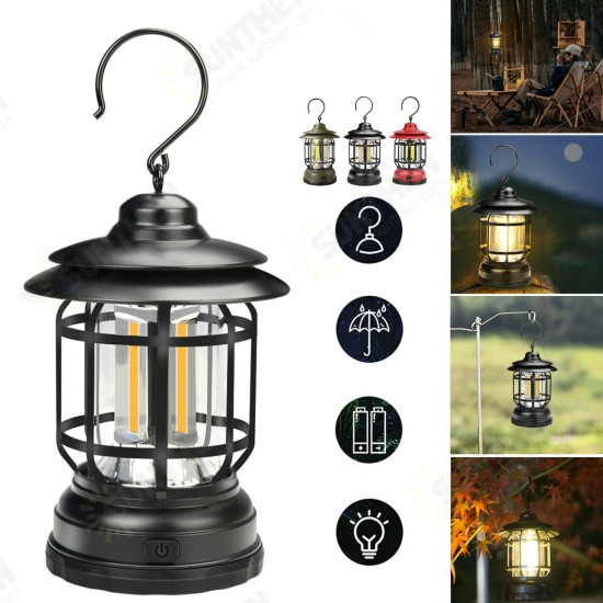 Outdoor COB Camping Lamp 300LM Retro Light Portable Emergency Lighting Tent Kerosene Lantern For Hiking Climbing Garden Yard