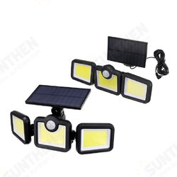 Solar Sensor Security Lights 3 Heads Motion Sensor Lights Adjustable Flood Lights Outdoor Spotlights Rotatable IP65 Waterproof for Porch Garden Patio Yard Garage Pathway