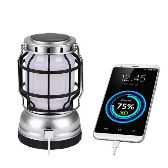 Solar Powered Kerosene Lamp Portable Camping Light Hanging Tent Lantern USB Rechargeable with Power Bank Outdoor Travel