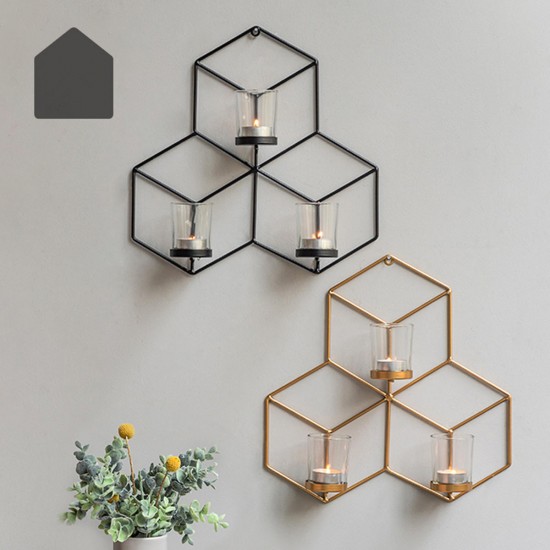 3D Geometric Nordic Style Candle Holder Iron Candlestick Handmade Wall Art Room Home Decor