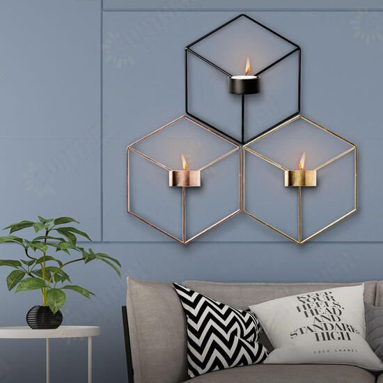 3D Geometric Nordic Style Candle Holder Iron Candlestick Handmade Wall Art Room Home Decor