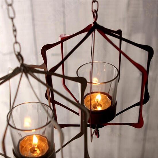 Glass Iron Hanging Glass Iron Art Lantern Tea Light Candle Holder Garden Decorations