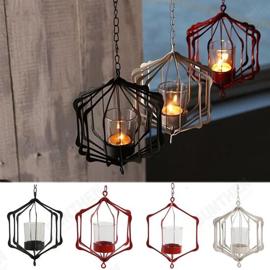 Glass Iron Hanging Glass Iron Art Lantern Tea Light Candle Holder Garden Decorations