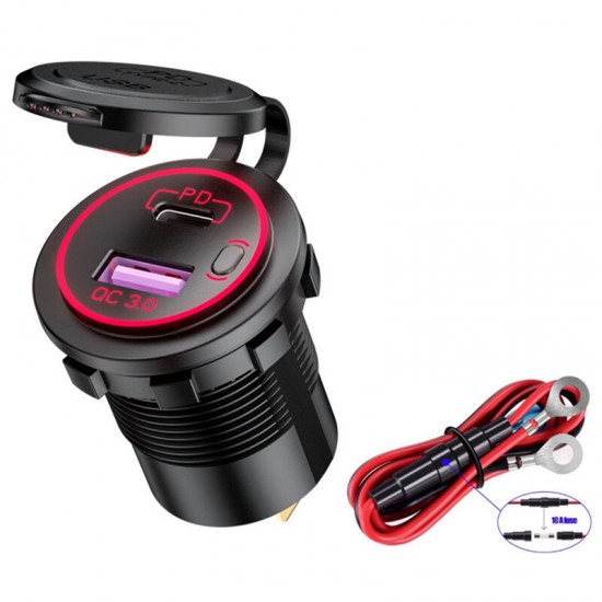 12V Motorcycle Dual Output USB+Type-C PD3.0 QC3.0 Car Charger with Touch Switch for Samsung Huawei Mate40 P50 OnePlus 9Pro