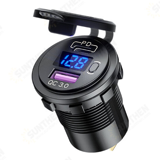 12V Motorcycle LED Display Dual Output USB+Type-C PD3.0 QC3.0 with Touch Switch Car Charger for Samsung Huawei Mate40 P50 OnePlus 9 Pro