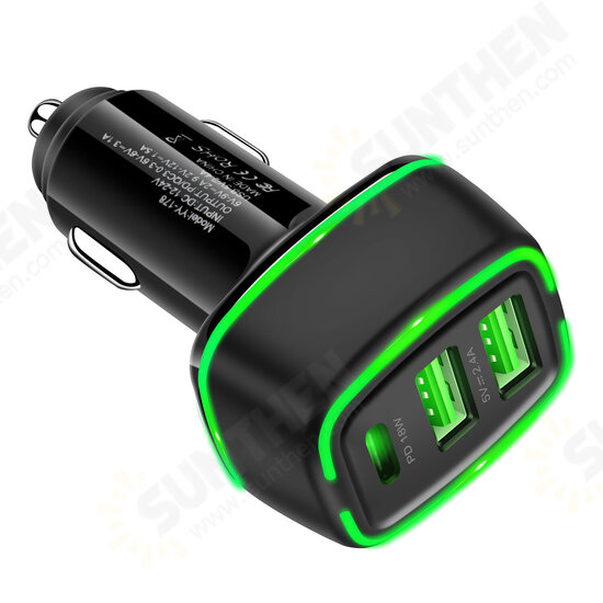 18W 3-Port USB PD Car Charger Adapter USB-C PD QC3.0 Fast Charging For iPhone 13 13 Mini 13 Pro Max For Samsung Galaxy Z Fllp3 5G For Xiaomi Mi12