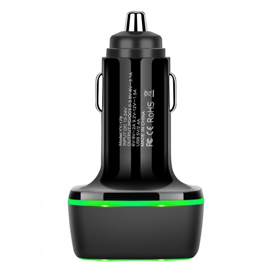 18W 3-Port USB PD Car Charger Adapter USB-C PD QC3.0 Fast Charging For iPhone 13 13 Mini 13 Pro Max For Samsung Galaxy Z Fllp3 5G For Xiaomi Mi12