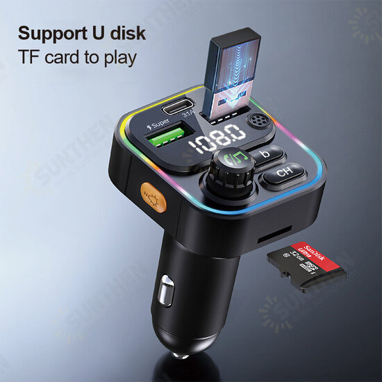 22.5W 2 Usb-As +PD Port FM Bluetooth Transmitter Fast Charging Car Charger Wireless Handsfree Car Mp3 Player For Mobile Phone