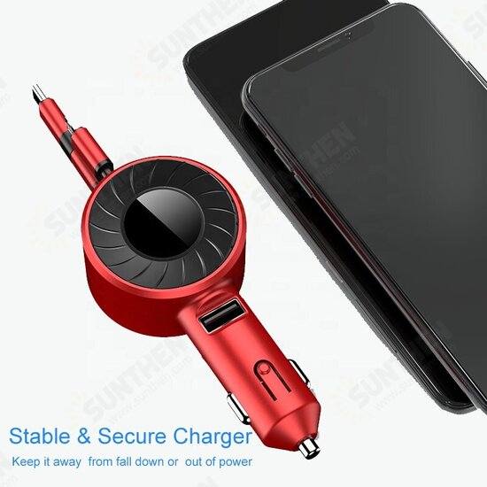 3In1 USB Car Charger Apple/USB Type-C/Micro USB Retractable Cable Power Adapter Fast Charging For iPhone 13 Pro Max Samsung Galaxy Z Fllp3 5G Xiaomi12