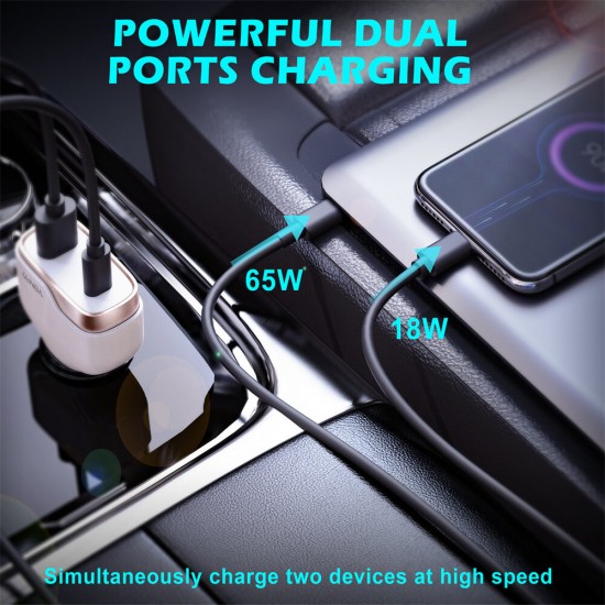 83W 2-Port USB Car Charger USB-C PD 65W+QC3.0 18W Support AFC Fast Charging For iPhone 13 13Mini 13Pro Max Samsung Galaxy Z Fllp3 5G For Xiaomi Mi12