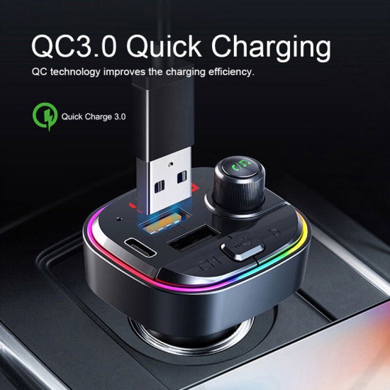 C13 bluetooth V5.0 FM Transmitter 18W PD+QC3.0 USB Car Charger 7 Colors RGB Backlit Light LED Display Wireless Radio Adapter HiFi Music Play With Mic