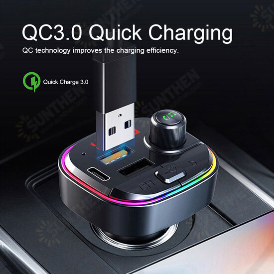 C13 bluetooth V5.0 FM Transmitter 18W PD+QC3.0 USB Car Charger 7 Colors RGB Backlit Light LED Display Wireless Radio Adapter HiFi Music Play With Mic