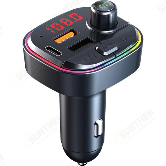 C13 bluetooth V5.0 FM Transmitter 18W PD+QC3.0 USB Car Charger 7 Colors RGB Backlit Light LED Display Wireless Radio Adapter HiFi Music Play With Mic