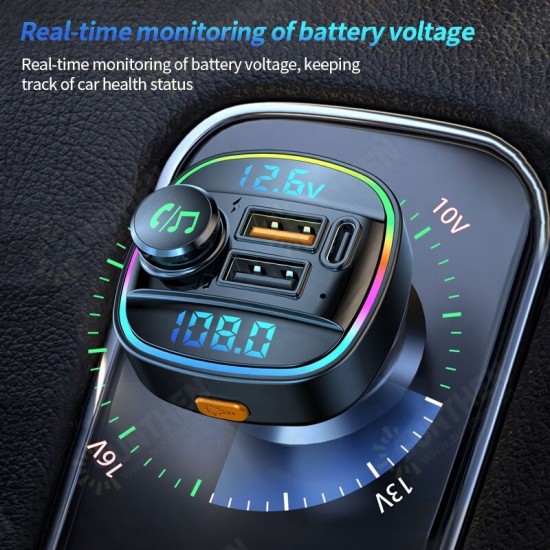 Dual Display QC3.0 PD20W USB Fast Charging FM Bluetooth Transmitter Voltage Detection Wireless Handsfree Car Mp3 Player