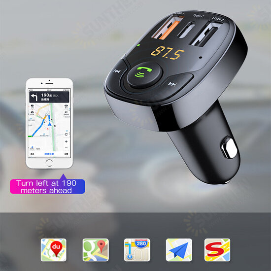 bluetooth V5.0 FM Transmitter Car Charger Support AFC SCP QC3.0 USB & USB-C PD Adapter Fast Charging For iPhone 13 Pro Max For Samsung Galaxy S21 5G