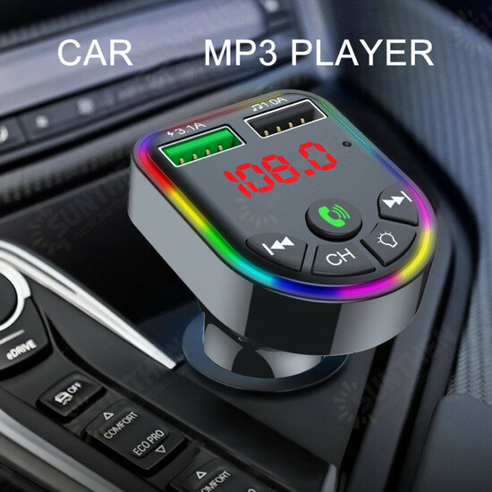 Bluetooth V5.0 FM Transmitter Dual USB Car Charger 7 Colors RGB Backlit Light Display Wireless Radio Adapter HiFi Music Play With Mic Hands-Free Calls