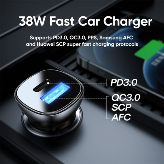 C-A42 38W 2-Port USB PD Car Charger Adapter PD3.0 QC3.0 Support AFC FCP SCP PPS Fast Charging With Blue LED For iPhone Samsung Huawei OnePlus Xiaomi