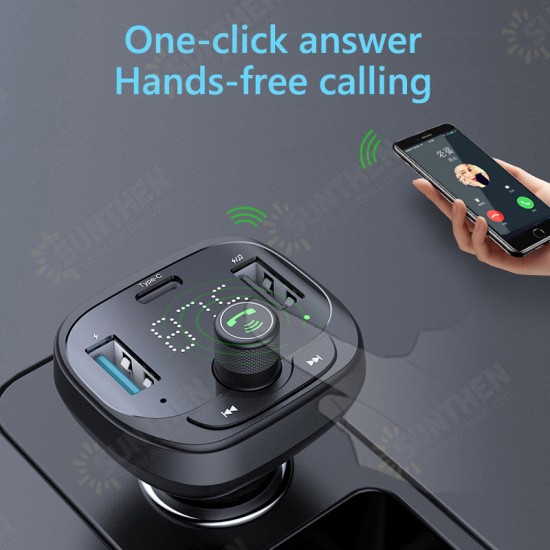 Qc3.0 Type C Pd Fast Charging 36W 2 Usb Charger Handsfree Wireless Fm Modulator Car Charger Mp3 Player Fm Transmitter