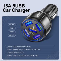 36W 5-Port QC3.0 USB Car Charger Adapter Support AFC FCP Fast Charging With Blue LED For iPhone 13 Max Samsung Galaxy Note20 OnePlus 8T Xiaomi10 36W 5-Port QC3.0 USB Car Charger Adapter Support AFC FCP Fast Charging With Blue LED For iPhone 13 Max Samsung Galaxy Note20 OnePlus 8T Xiaomi10
